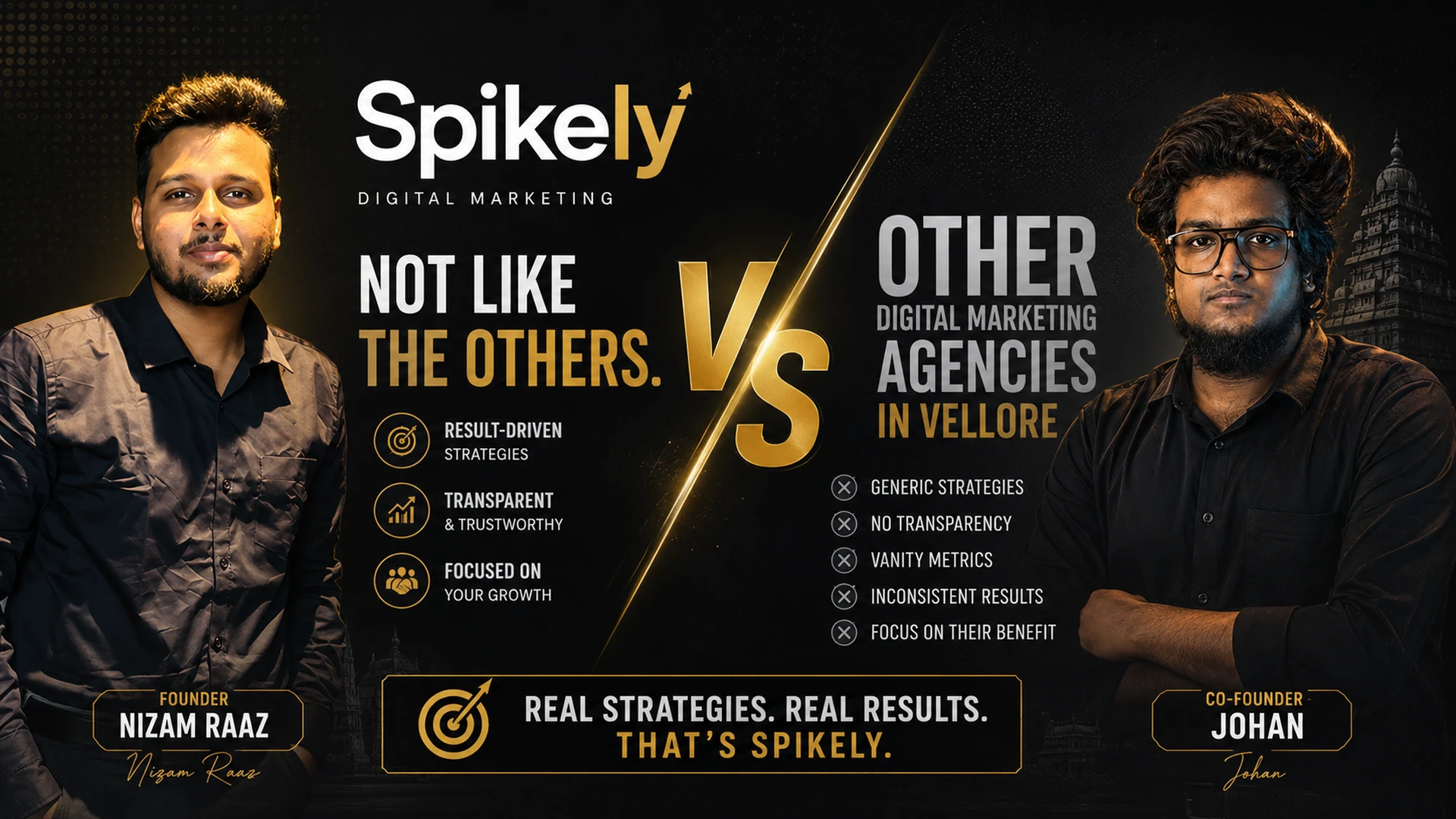 Spikely — Digital Marketing Team vs Agency in Vellore, with founders Nizam Raaz and Johan
